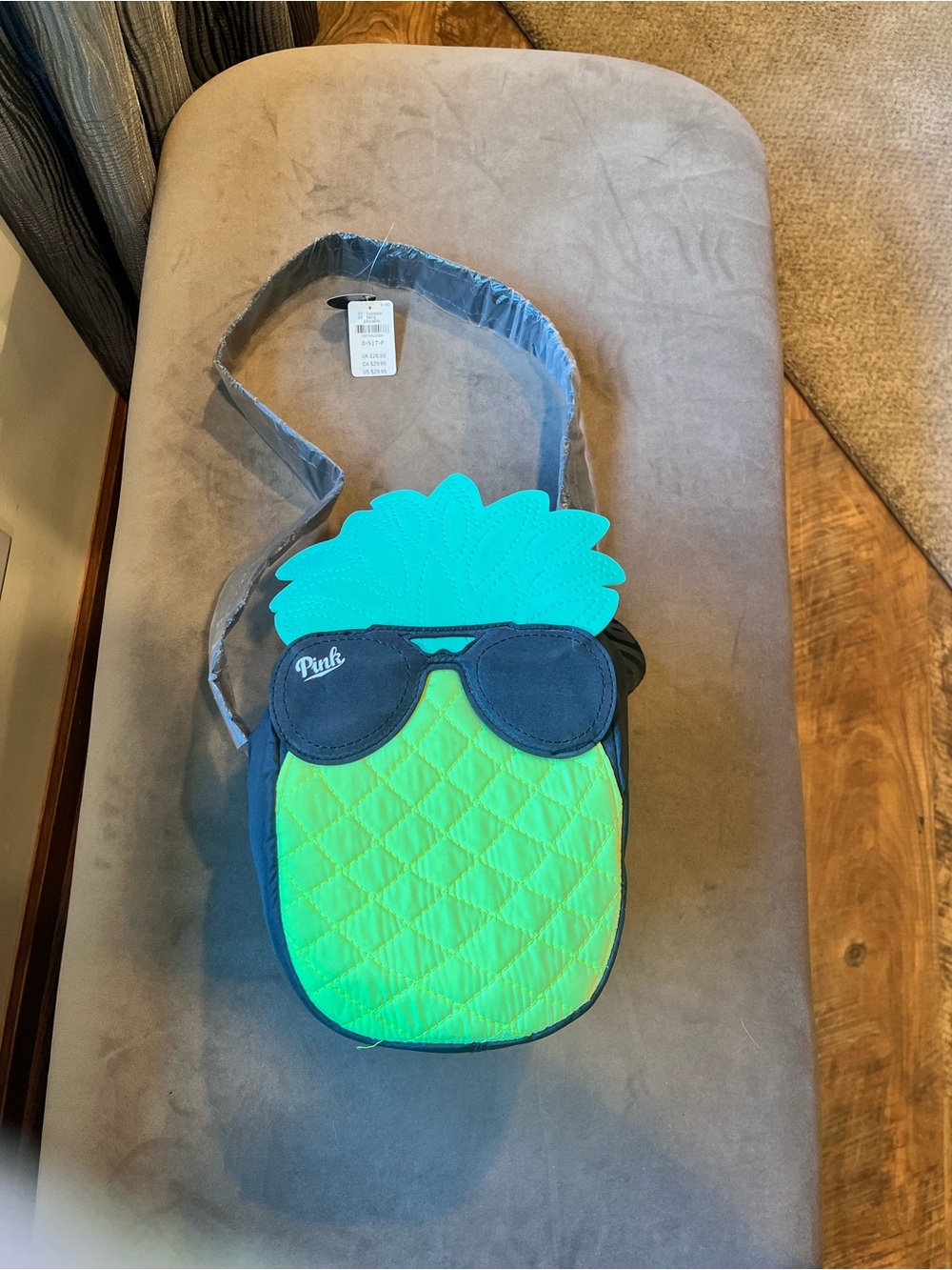 PINK Victoria's Secret Neon Pineapple Crossbody Cooler with Teal Top